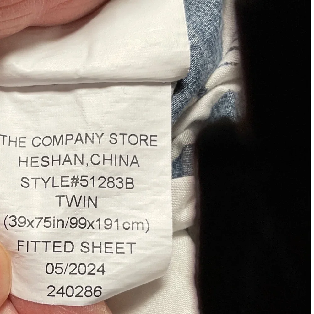 The Company Store Adley Twin Fitted Sheet Botanical Floral Navy Cotton Fabric